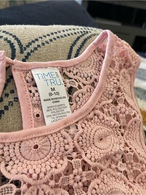 Time and Tru Pink Crochet Lace Tank Top
